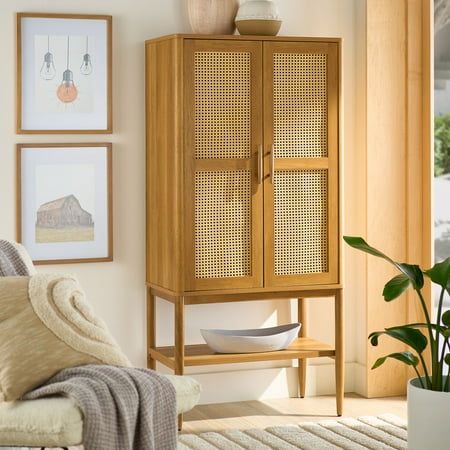 Better Homes & Gardens Springwood Caning Storage Cabinet, Light Honey Finish Steel Storage Cabinets, Accent Storage Cabinet, Modern Storage Cabinet, Metal Storage Cabinets, Cabinet Light, Inspire Me Home Decor, Living Room Cabinets, Modern Storage, Better Homes And Gardens