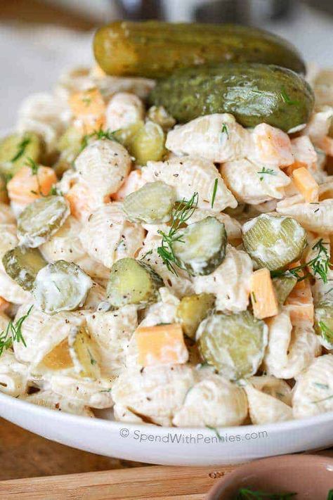 Creamy Pasta Salad Recipe, Pickle Pasta, Dill Pickle Pasta Salad, Creamy Pasta Salads, Best Pasta Salad, Homemade Lasagna, Spend With Pennies, Pasta Carbonara, Salad Pasta