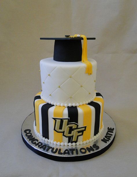 Ucf Graduation, College Graduation Cakes, Facebook Cake, Graduation Party Cake, Graduation Cookies, Graduation Cake, Graduation Cakes, Coconut Cake, Three Tier