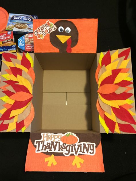 Thanksgiving care package ❤️️ #thanksgiving #care #package #military Food Drive Box Ideas, Marine Care Package, Food Care Package, Thanksgiving Military, Thanksgiving Care Package, Care Package Decorating, Thanksgiving Food Sides, Military Care Package, Thanksgiving Inspiration