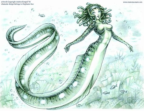 Eelmaid Eel Mermaid, Magic Realms, Mermaid Fin, Mermaid Artwork, Rainbow Mermaid, Sea Serpent, Au Ideas, Mermaid Drawings, Sea Monsters