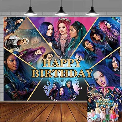 Descendants Backdrop, Descendants Party Ideas Birthdays, Movie Background, Disney Descendants Party, Happy Birthday Icons, Kids Banner, Descendants Party, Disney Channel Movies, Sleepover Birthday Parties