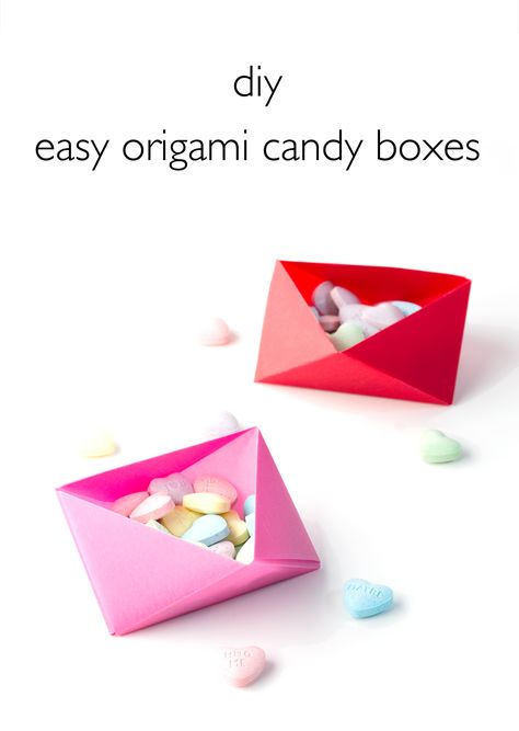 DIY Easy Origami Candy Boxes. Click through for the full tutorial! | www.vitaminihandmade.com Origami Candy Box, Origami Candy, Cool Origami, Origami Box Easy, Origami Boxes, Origami Tutorials, Paper Folding Crafts, Origami And Kirigami, Useful Origami