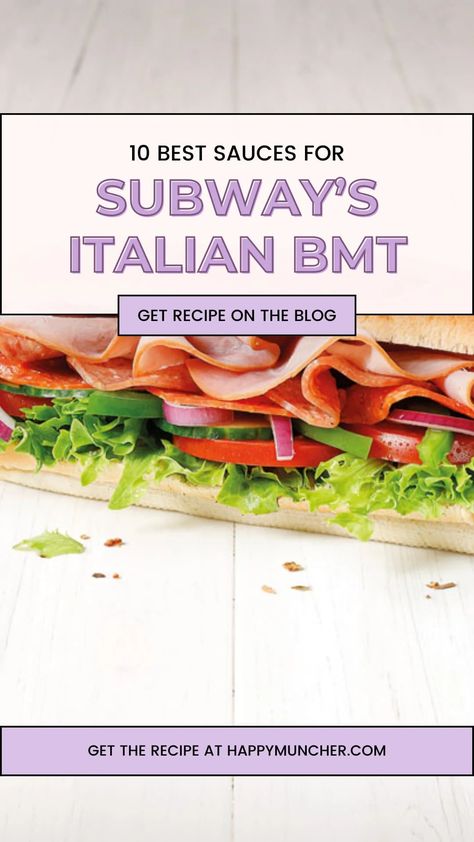 The 10 Best Sauces for Subway’s Italian BMT – Happy Muncher Subway Sauce Recipe, Pesto Ranch Dressing, Subway Sauces, Unique Sauces, Garlic Mayo, Vegetarian Barbecue, Chipotle Pepper, Delicious Sandwiches, Pesto Sauce