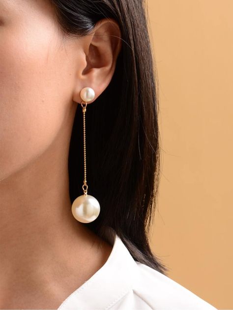 Diy Earrings Pearl, Pearl Long Earrings, Diy Pearl Necklace, Pearl Earrings Handmade, Earrings Shein, Jewelry Decor, Fancy Jewellery Designs, Faux Pearl Earrings, Diamond Jewelry Designs