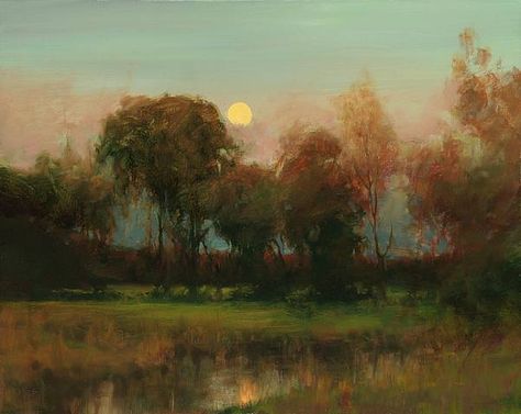 Dennis Sheehan Paintings, Classic Art Wallpaper, Dennis Sheehan, Tonalist Paintings, San Fransico, Wallpaper Autumn, Full Moon Rising, Moon Rising, Sky Painting