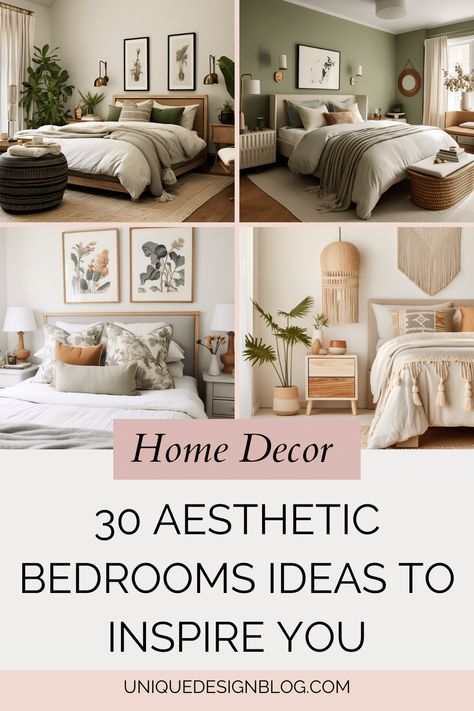 30 Aesthetic Bedrooms ideas to inspire you Bedroom Inspirations Vintage, Bedroom Inspirations Green, Warm Bedroom Aesthetic, Vintage Modern Bedroom, Bedroom Inspirations Cozy, Aesthetic Bedrooms, 30 Aesthetic, Bedroom Inspiration Cozy, Bedroom Inspirations Master