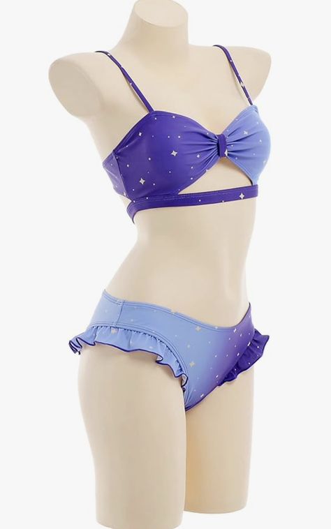 Purple and Blue Sparkle Star Print Bikini Kawaii Swimsuit Star Swimsuit Bikinis, Kawaii Swimsuit Bikinis, Kawaii Bathing Suit, Star Swimsuit, Purple Clothing, Kawaii Swimsuit, Star Purple, Purple Swimsuit, Bunny Pattern