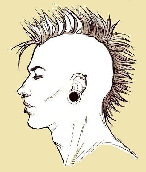 Mohawk Front View Drawing, Mohawk Drawing, My Chemical Romance Poster, Romance Poster, Punk Rock Art, Coraline Art, Punk Tattoo, Shaved Side Hairstyles, Aphmau Fan Art