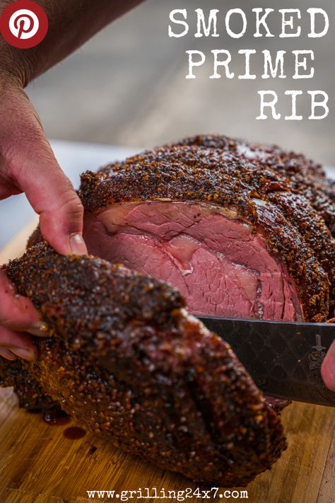 Prime Rib Roast Recipe Bone In On Grill, Smoked Beef Rib Roast, Pellet Smoker Prime Rib Roast, Bone In Prime Rib Roast Pellet Grill, Rib Roast Smoker Recipe, Smoked Bone In Prime Rib, Smoker Prime Rib Roast, Prime Rib Roast Recipe Bone In Traeger, Prime Rib Roast Smoker Recipe