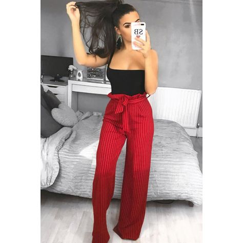 Red Paper Bag, Tie Waist Pants Outfit, Red Pants Outfit, Rebellious Fashion, Paper Bag Pants, Wide Leg Pants Outfit, Bag Pants, Red Trousers, Tie Waist Pants