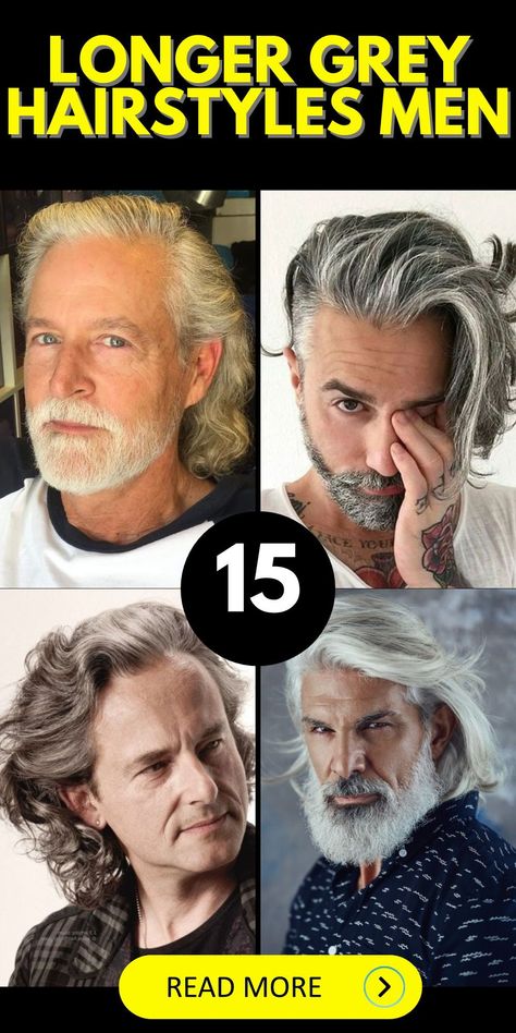 Elevate your style with longer grey hairstyles for men, designed for silver foxes over 50 who appreciate their salt and pepper hair. Whether you prefer styles with layers, fringes, or a more natural look, these options cater to older men seeking a sophisticated appearance. Long Hairstyles For Men Over 50, Older Blonde Men, Men Hair Medium Length, Men’s Medium Long Hair Styles, Men Layered Haircut Guys Long Hair, Long Hair For Men Style, Thinning Hair Men Hairstyles, Long Grey Hair Men, Grey Hair Men Over 50