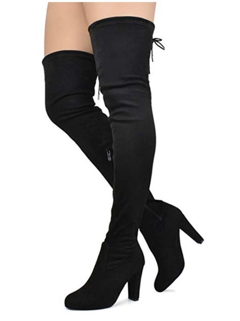 Low Block Heel Shoes, Knee Boots Black, Over Knee Boots, Women's Over The Knee Boots, Heel Stretch, Block Heel Shoes, How To Stretch Boots, Comfortable Boots, Long Boots