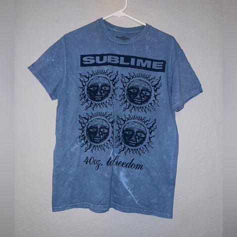 Brand New Without Tags, Never Been Worn Sublime Unisex Sun 40 Oz To Freedom Graphic T-Shirt Blue Size Medium There Are No Holes, Stains Or Tears. Approx Measurement (Flat Lay): 27" Length X 18 " Pit To Pit X 7" Sleeve Length Celestial T Shirt, 40 Oz To Freedom, Freedom Graphic, Sublime Shirt, Flat Lay, Graphic T Shirt, Colorful Shirts, Graphic Tshirt, Tee Shirts