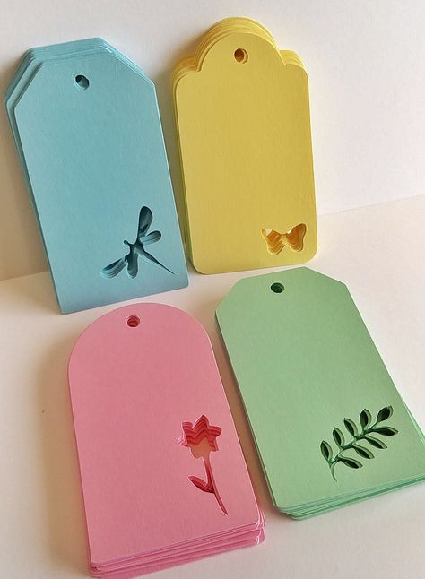 Butterfly Tags, Blue Dragonfly, Gift Tags Diy, Handmade Gift Tags, Diy Tags, Yellow Butterfly, Handmade Tags, Spring Gifts, Card Tags