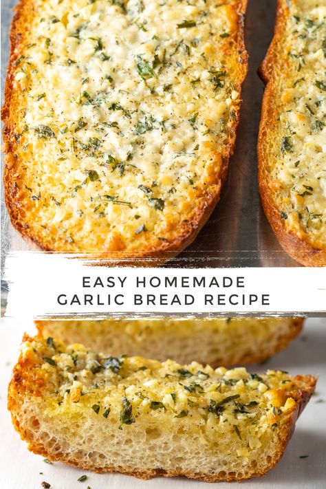 Easy Garlic Bread Recipe: Learn How to Make the BEST Garlic Bread at Home! This Cheesy Homemade Garlic Bread requires only 6 ingredients. #aspicyperspective #foodblog #foodie #instayum #hungry #thekitchn #onmytable #dailyfoodfeed #foodlove #foodpic #instafood #foodstagram #tasty #garlicbreadrecipe #easygarlicbread #garlicbread #sidedish #bread #garlic #pasta #italian #baked Best Garlic Bread Recipe, Garlic Bread At Home, The Best Garlic Bread, Easy Garlic Bread Recipe, Best Garlic Bread, Homemade Garlic Bread Recipe, Easy Garlic Bread, Cheesy Garlic Bread Recipe, Frozen Garlic Bread