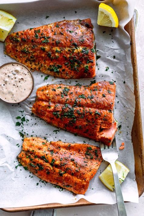 Easy baked Cajun salmon recipe Salmon Recipes Simple, Baked Cajun Salmon, Spicy Tartar Sauce, Spicy Salmon Recipes, Best Baked Salmon, Tartare Sauce, Side Dishes For Salmon, Cooked Salmon, Salmon Recipes Baked Healthy