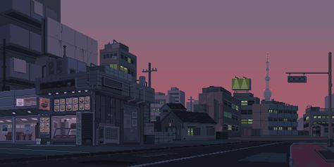 Pixel City, Pixel Art Landscape, Pixel Art Background, Pixel Animation, Arte 8 Bits, 8bit Art, Cool Pixel Art, Ipad Wallpapers, Cool Anime Backgrounds