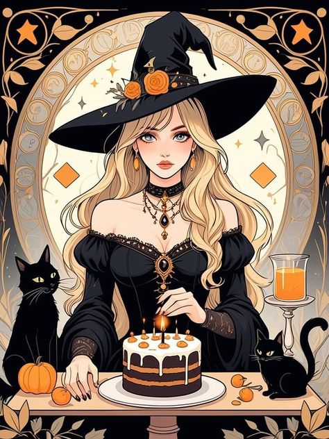 Blond Witch Art, Blonde Witch Character Design, Witch Drawing Aesthetic, Blonde Witch Art, Cottage Witch Aesthetic Fashion, Beautiful Witch Art, Halloween Witch Drawing, Witch Illustration Art, Cute Witch Art