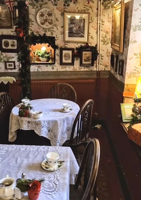 English Tea House Interior, English Tea Shop, Tearooms Interior, British Tea Aesthetic, Victorian Cafe, Tea Shop Aesthetic, Tearoom Ideas, Tea House Interior, Under The Whispering Door