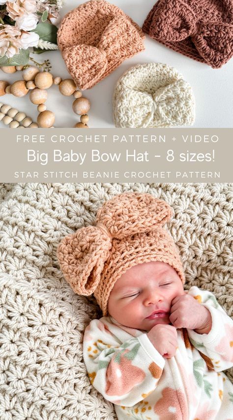 Baby Hat Free Pattern, Crochet Baby Projects, Baby Bow Hats, Crochet Newborn Hat, Crochet Baby Gifts, Crochet Baby Hat Patterns, Crocheted Hats, Dream Summer, Crocheted Items