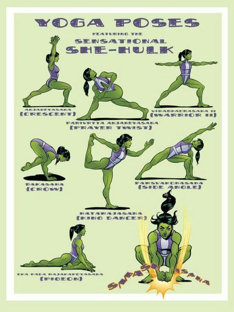 She-Hulk Yoga Poses Workout Poses, Miss Hulk, Yoga Cartoon, Inner Happiness, Jennifer Walters, Easy Yoga, Body And Mind, Yoga For Kids, Yoga Workout