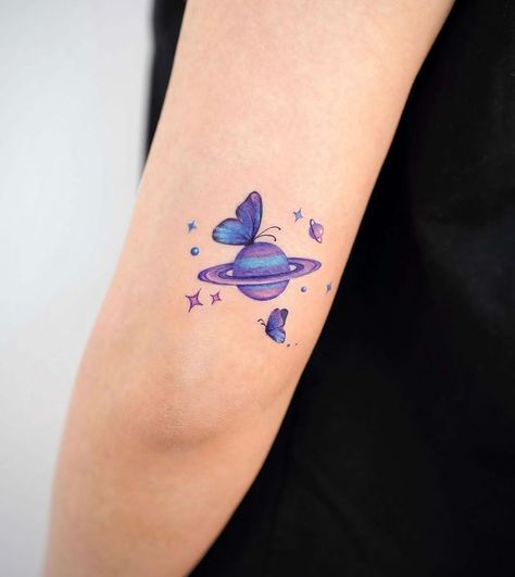 Cosmic Tattoo, Colour Tattoo For Women, Saturn Tattoo, Purple Tattoos, Henna Inspiration, Food Tattoos, Capricorn Tattoo, Butterfly Tattoos For Women, Planet Tattoos