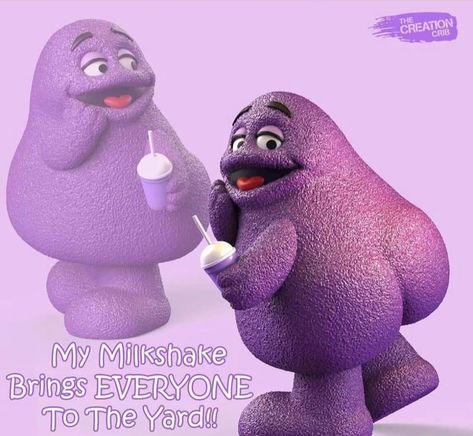 Grimace McDonald's Mcd my milkshake brings everyone to the yard Wedding Late Night Snacks, Mcdonalds Meme, Mcdonalds Funny, Boo Costume, Funny Selfies, Monster Boy, Bff Birthday Gift, Super Funny Memes, Bff Birthday