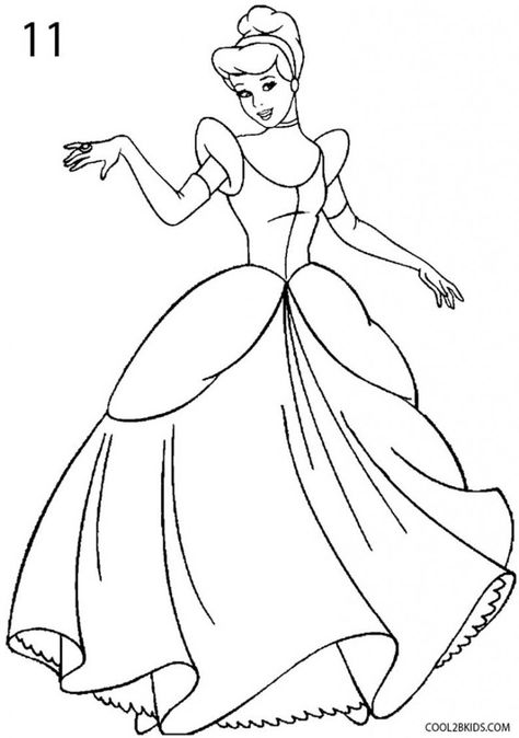 How to Draw Cinderella Step 11 Cinderella Drawing Easy, Cinderella Outline, Princes Drawing, Carriage Drawing, How To Draw Cinderella, Draw Cinderella, Cinderella Sketch, Disney Princess Sketches, Cinderella Drawing