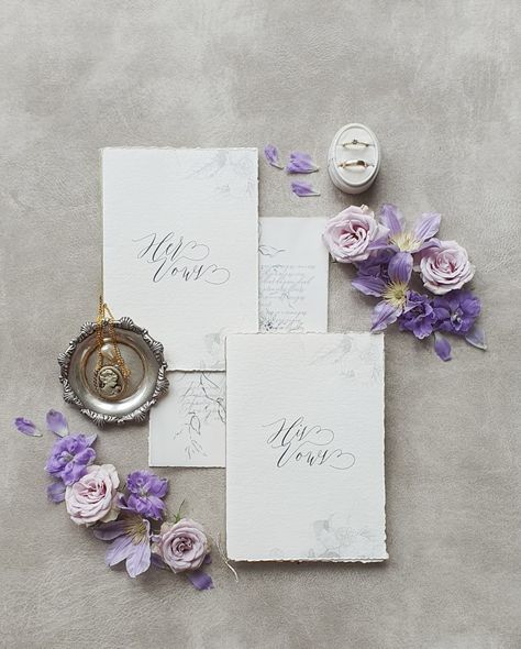 Purple Flatlay, Invitation Flatlay, Wedding Flatlay, Postcard Wedding, Lavender Butterfly, Purple Flats, Wedding Aesthetics, Blusher Veil, Purple Wedding Invitations