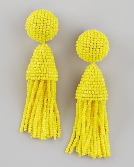 Splash of Yellow - Oscar de la Renta Beaded Tassel Earrings Tassel Earrings Diy, Yellow Tassel Earrings, Beaded Tassel Earrings, Earrings Diy, Top Design Fashion, Yellow Earrings, Mellow Yellow, Beaded Tassels, Modern Earrings