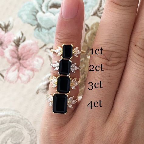 Black Onyx Engagement Ring 4ct Emerald Cut Solid 14K Gold | Etsy Luxury Black Emerald Cut Jewelry, Black Emerald Cut Fine Jewelry Rings, Emerald Cut Onyx Ring, Luxury Onyx Ring With Polished Finish, Elegant Onyx Rings Hallmarked, Personalized Engagement Rings, Marquise Cut Engagement Ring, Onyx Engagement Ring, Black Onyx Engagement Ring