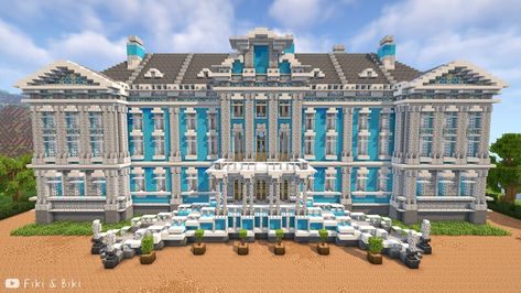 Minecraft Big Building Ideas, Chateau Minecraft, Mc Castle, Minecraft Palace, Minecraft Roof, Garden Minecraft, Minecraft Skyscraper, Minecraft Light, Light Blue Houses