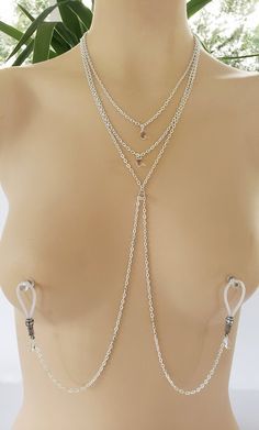 Body Chain Jewelry Outfit, Black Over Knee Boots, Full Body Chain, Thigh Jewelry, Three Strand Necklace, Body Necklace, Crystal Springs, Tiered Necklace, The Sting