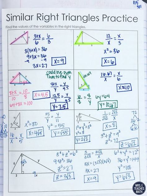 Similar Right Triangles Practice Page for interactive notebooks in geometry Analytical Geometry, Proportions Worksheet, Trigonometry Worksheets, Solving Proportions, Triangle Math, Similar Triangles, Fraction Word Problems, Geometry Lessons, Teaching Geometry