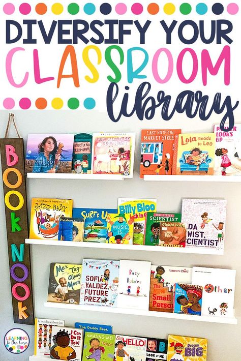 Are you looking to diversity your classroom library? Check out this blog post for new book titles. Tips are also included for how to encourage acceptance through your classroom library. Great read alouds in the virtual classroom, too! Click to read more! Classroom Library Ideas Kindergarten, Culture In The Classroom, 1st Grade Library Setup, In This Classroom You Are, Classroom Library Corner, Diversity Classroom Decor, Classroom Library Kindergarten, Culturally Responsive Classroom Decor, Equitable Classroom