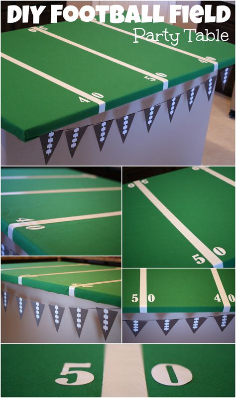 Easy DIY Football Field Party Table { anightowlblog.com } #football #superbowl #party Diy Football Field, Bowl Desserts, Field Party, Football Diy, Football Theme Party, Super Bowl Football, Football Birthday Party, Football Tailgate, Super Bowl Party