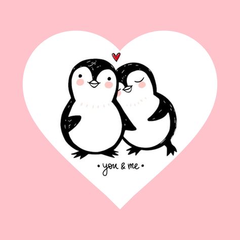 Penguin Wallpaper, Cute Christmas Cards, Easy Art For Kids, Finally Friday, Penguin Love, Couple Illustration, Doodle Art Designs, Anniversary Cake, Love Notes