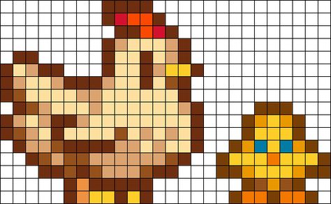 Stardew Chicken Pixel Art, Stardew Valley Chicken Cross Stitch, Stardew Valley Chicken Pixel Art, Perler Stardew Valley, Stardew Valley Chickens, Pixel Art Pattern Stardew Valley, Stardew Valley Grid Pattern, Stardew Perler Bead Patterns, Chicken Perler Bead Patterns