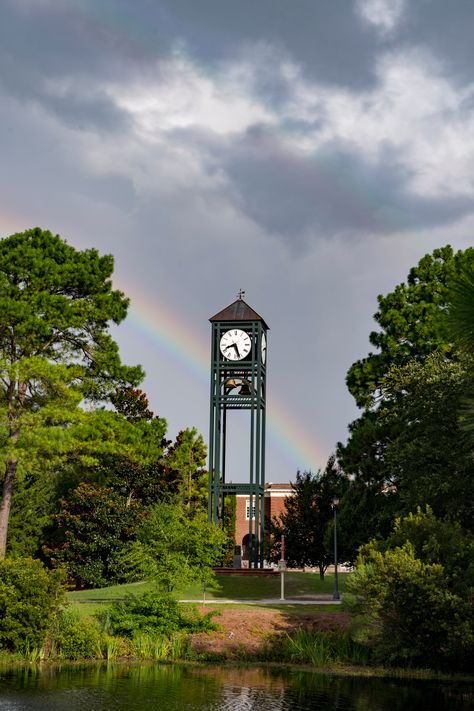 rainbow shines behind uncw clock tower, college campus images Meredith College, North Carolina Colleges, College Visit, Unc Chapel Hill, Appalachian State University, College Motivation, East Carolina University, Central University, Carolina Girl