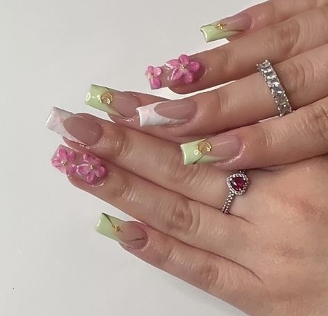 Gel X Designs, Girly Acrylic Nails, Short Square Acrylic Nails, Long Acrylic, Unique Acrylic Nails, Gem Nails, Short Acrylic Nails Designs, French Tips, Square Acrylic Nails