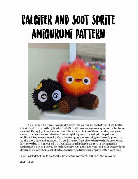 Calcifer and Soot Sprite Amigurumi Pattern Soot Sprite Amigurumi, Soot Sprite Crochet Pattern Free, Calcifer Crochet Pattern Free, Crochet Calcifer Free Pattern, Crochet Soot Sprite Free Pattern, Diy Calcifer, Calcifer Crochet Pattern, Calcifer Crochet, Crochet Calcifer