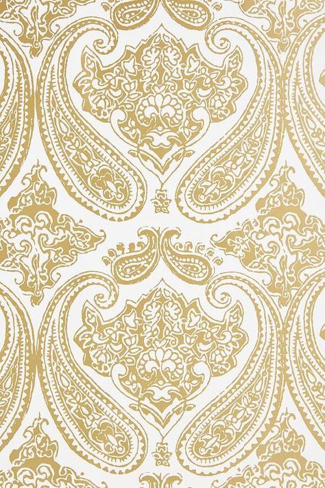 Moira Gold Paisley Pattern Wallpaper Moira Wallpaper, Gold And White Wallpaper, Powder Room Accent Wall, Erin Gates Design, Wallpaper Anthropologie, Royal Wallpaper, Block Print Wallpaper, Paradise Wallpaper, Iphone Widgets