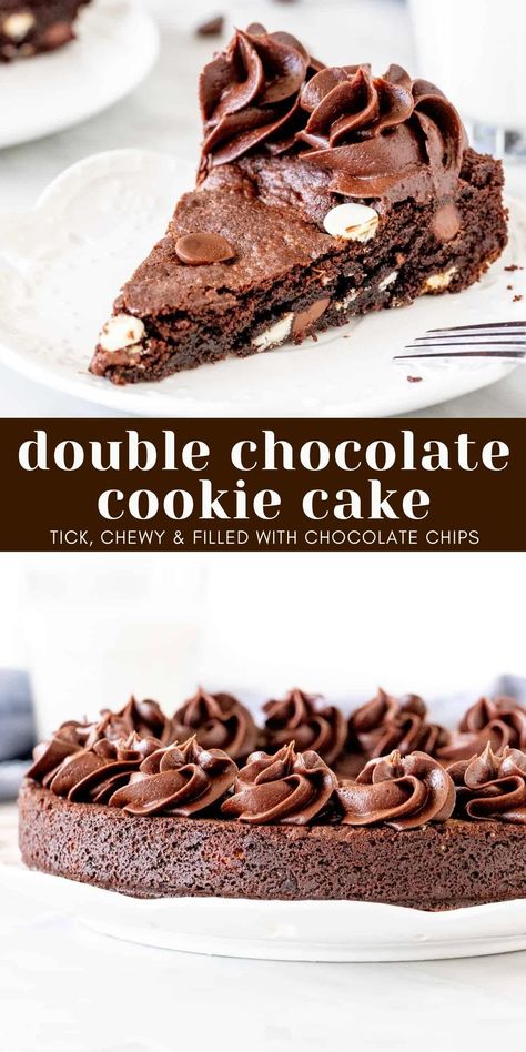 Nutty Desserts, Decorate With Chocolate, Chocolate Cookie Cake, Giant Cookie Cake, Chocolate Cake Cookies, Chocolate Chip Cookie Cake, Cookie Pizza, Double Chocolate Chip Cookies, Cookie Cake Recipe