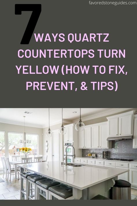 Quartz countertops are a beautiful and popular choice for kitchens and bathrooms, but they can turn yellow over time. Here are 7 ways to keep your quartz countertops looking new!#hacks #marble #stone #awesome #fyi #guide #tips #tiles #stones #best Eggshell Paint Finish, Quartz Tiles, White Counters, Light Grey Walls, Stone Bath, Quartz Kitchen, Yellow Quartz, Yellow Bathrooms, White Granite