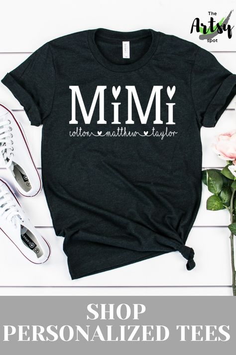 Shop Personalized Tees at https://theartsyspot.com/ T Shirt Remake, Cute Shirt Designs, Vinyl Shirts, Gifts Baby, Funny Outfits, Baby Reveal, Tee Shirt Designs, Mothers Day Shirts, Custom Tees