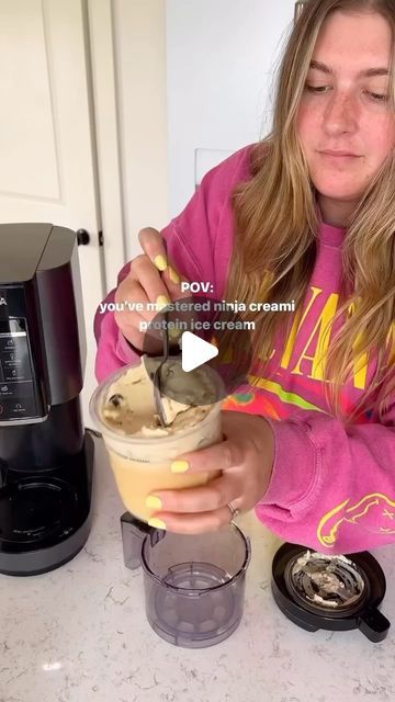 Ninja Creami Recipes | Macro Friendly | Ice Cream on Instagram: "S’mores protein ice cream 🍦🤤 recipe below 👇🏼

Video credits: IG caileeeeats / @caileeeeats 

Follow the @creamiverse for more daily recipes 🪐

Ice cream base 🍦

✨1 1/2 cups unsweetened vanilla almond milk + splash for the respin
✨2 tsp sugar-free vanilla pudding mix
✨1 serving of clean simple eats s’mores protein powder

Mix- ins 🍫
✨Simple mills sweet thins
✨Hu Chocolate chips  
#easyrecipe #easydesserts #ninjacreamirecipes #ninjacreamiproteinicecream #healthydessert #pcosweightlossjourney" Ninja Creami Almond Milk Ice Cream, Butter Pecan Ninja Creami, Simple Ninja Creami Recipes, Ninja Creami Protein Ice Cream Recipe, Almond Milk Ice Cream, Hu Chocolate, Ninja Creami Recipes, Sugar Free Vanilla Pudding, Protein Ice Cream Recipe