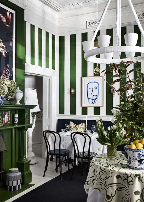 South Yarra’s buzziest French bistro is back – and Entrecôte is better than ever, thanks to a bold new facelift. Photographed by Lillie Thomson and Ricky Sam. Brahman Perera, Parisian Cafe, Striped Walls, French Toile, Vogue Living, French Bistro, Old World Charm, Bay Window, Infamous