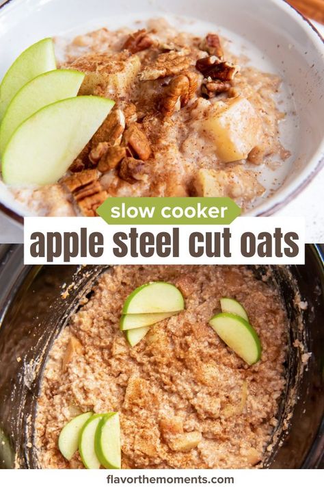 Apple Crockpot Steel Cut Oats Steel Cut Oats Crockpot, Slow Cooker Apple Pie, Breakfast Crockpot, Crockpot Oatmeal, Slow Cooker Oatmeal, Slow Cooker Apple, Steel Cut Oatmeal, Slow Cooker Breakfast, Slow Cooker Apples