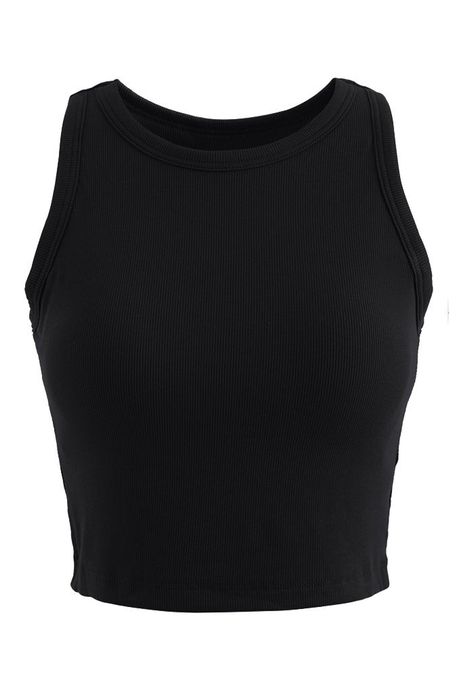 Solid Color Ribbed Tank Top in Black black Black Tank Tops For Women, Cute Basic Tops, Black Tops For Women, Black Undershirt, Black Tanktop, Black Cropped Tank Top, Throwback Fashion, Tang Top, Tank Tops Black